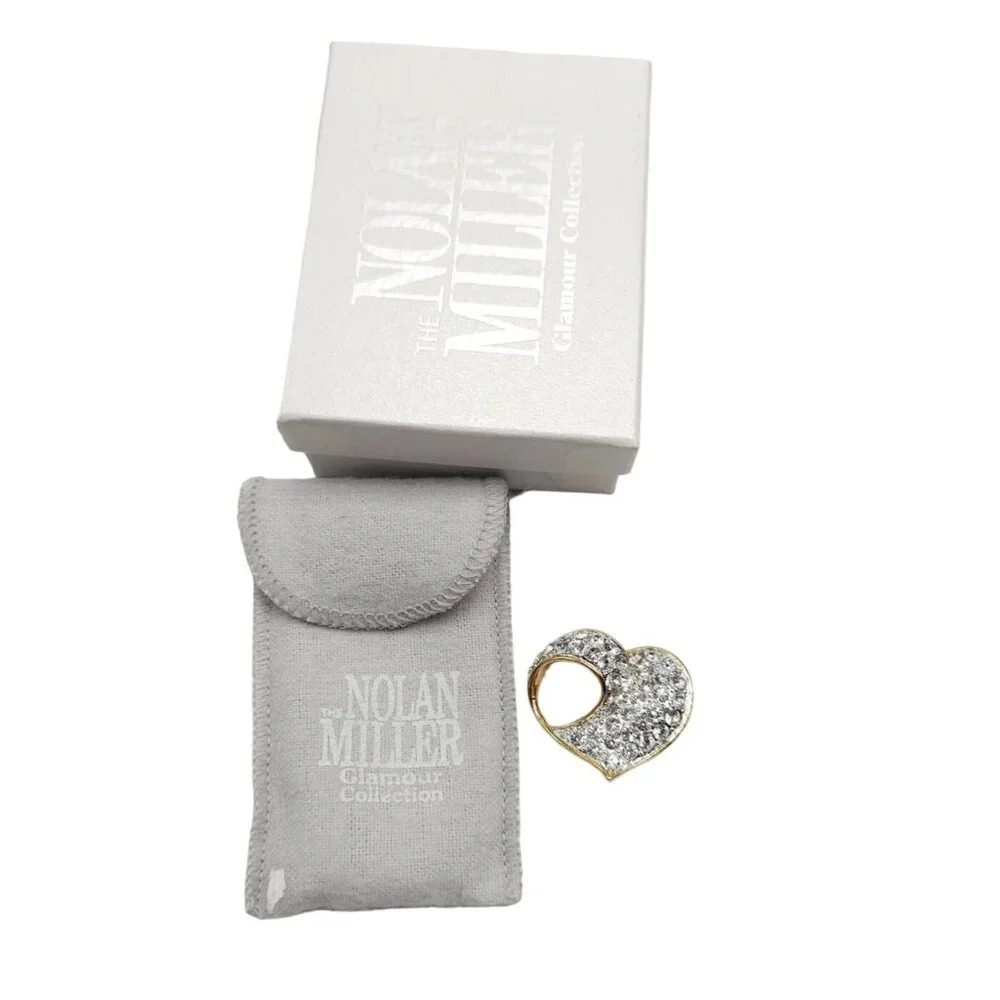 Nolan Miller Paved Clear Rhinestone Sliding Heart Pendant Gold Tone with Box